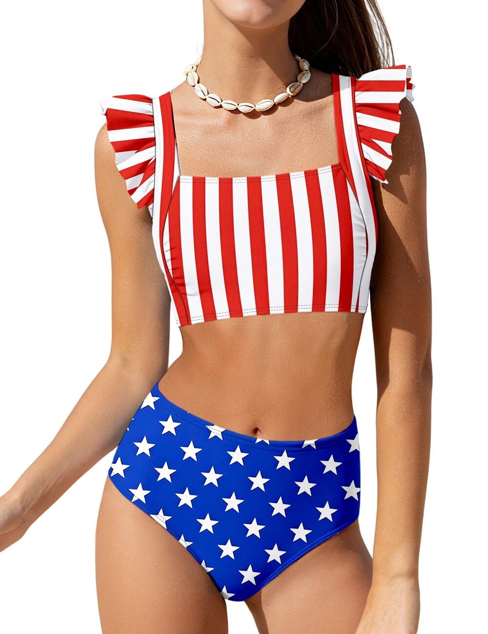 Girls American Flag Bikini Set Youth 11-12Y Ruffle High Waist Two Piece Swimsuit